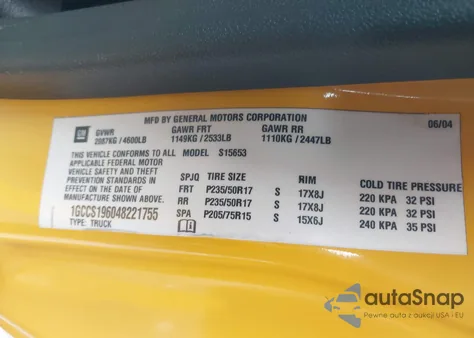 2004 Chevrolet Colorado Ls z USA, uszkodzony, nr VIN 1GCCS196048221755